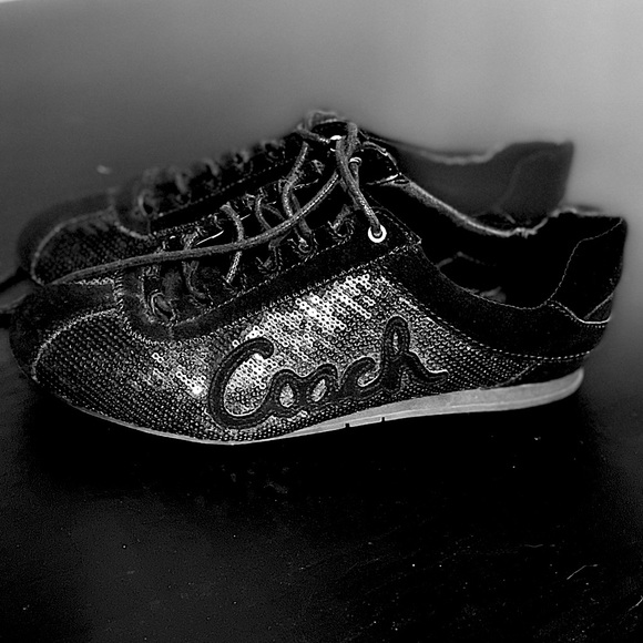 Coach Shoes Coach Hope Sequin All Black Spell Out Tennis Shoes 85b